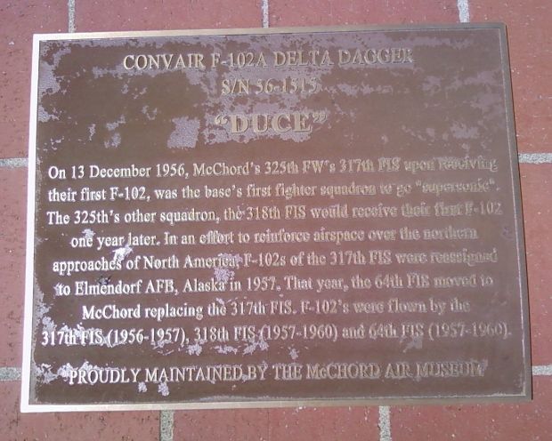 CONVAIR F-102A DELTA DAGGER MEMORIAL AIRCRAFT PLAQUE