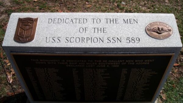 U.S.S. SCORPION SSN 589 MEMORIAL DEDICATION STONE