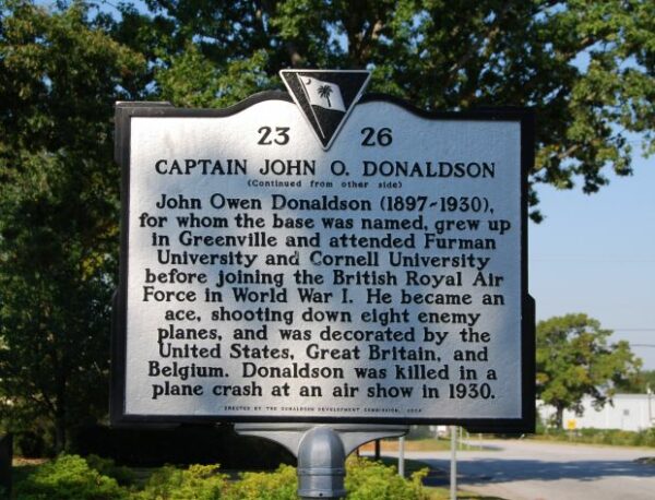 DONALDSON AIR FORCE BASE DONALDSON ROAD MEMORIAL MARKER BACK