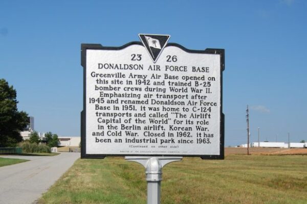 DONALDSON AIR FORCE BASE SCOTCH DRIVE MEMORIAL MARKER FRONT