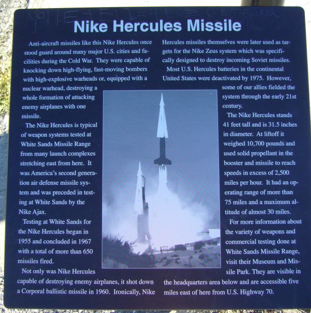 NIKE “HERCULES” MISSILE MEMORIAL PLAQUE