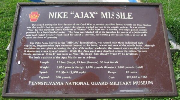NIKE “AJAX” MISSILE MEMORIAL PLAQUE