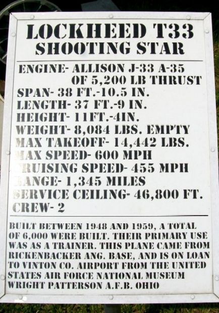 LOCKHEED T33 SHOOTING STAR MEMORIAL AIRCRAFT PLAQUE