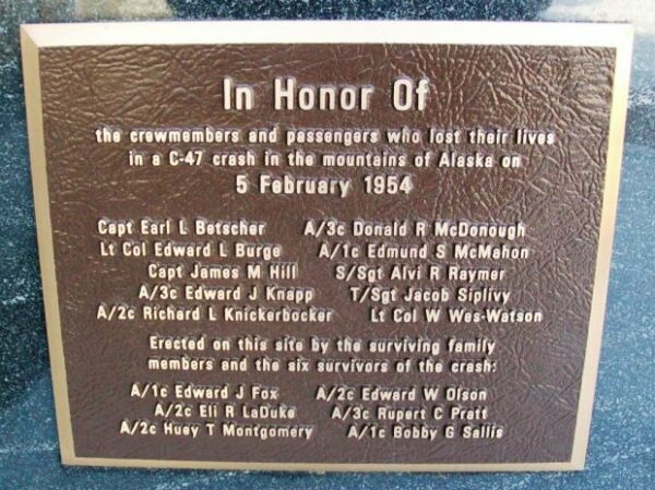C-47 ALASKA CRASH MEMORIAL PLAQUE