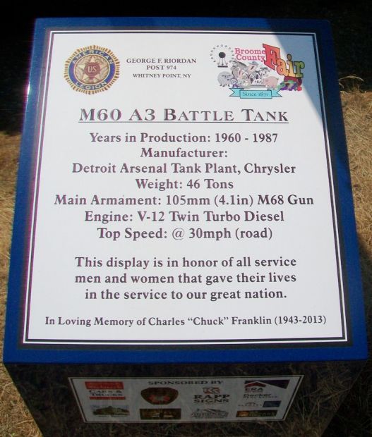 M60 A3 BATTLE TANK WAR MEMORIAL PLAQUE