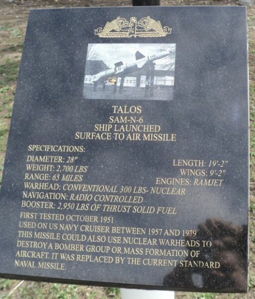 TALOS SAM-N-6 MISSILE MEMORIAL PLAQUE