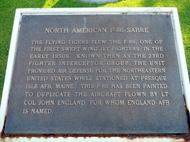 NORTH AMERICAN F-86 SABRE MEMORIAL PLAQUE