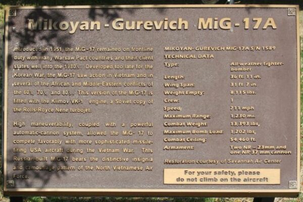 MIKOYAN-GUREVICH MIG-17A MEMORIAL PLAQUE A