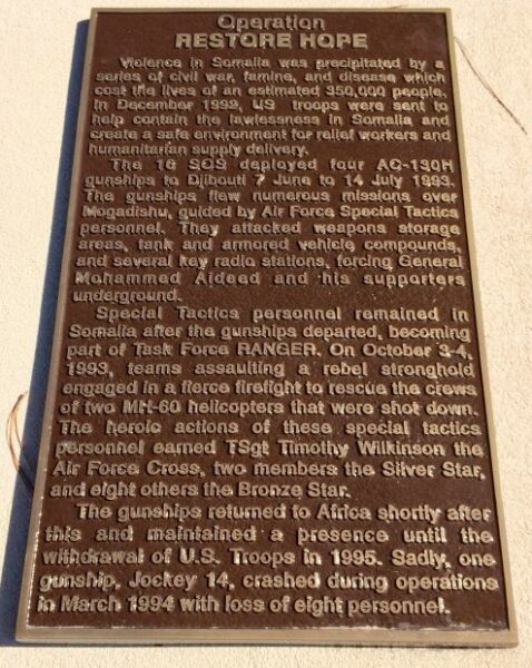 OPERATION RESTORE HOPE MEMORIAL PLAQUE