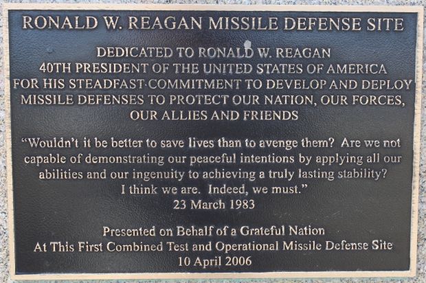 RONALD W. REAGAN MISSILE DEFENSE SITE MEMORIAL PLAQUE