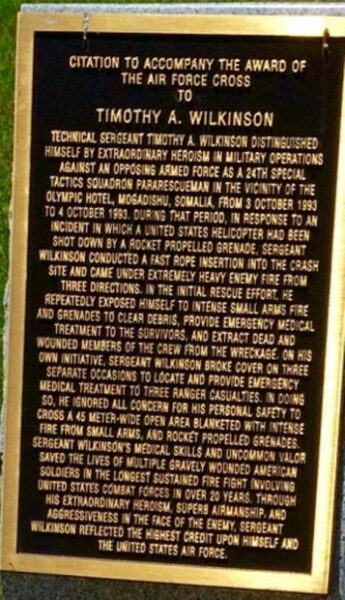 TIMOTHY A. WILKINSON AIR FORCE CROSS CITATION MEMORIAL PLAQUE