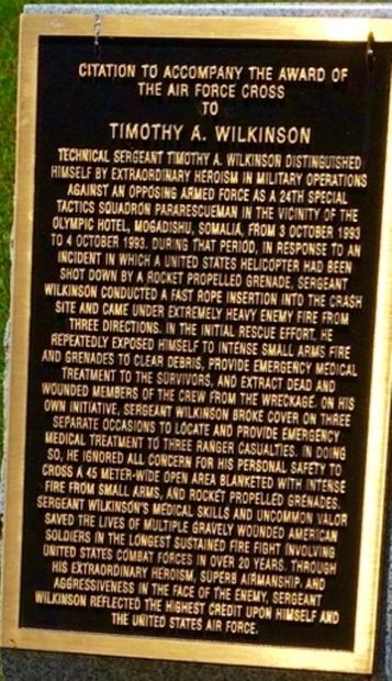 TIMOTHY A. WILKINSON AIR FORCE CROSS CITATION MEMORIAL PLAQUE