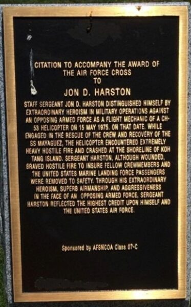 JON D. HARSTON AIR FORCE CROSS CITATION MEMORIAL PLAQUE