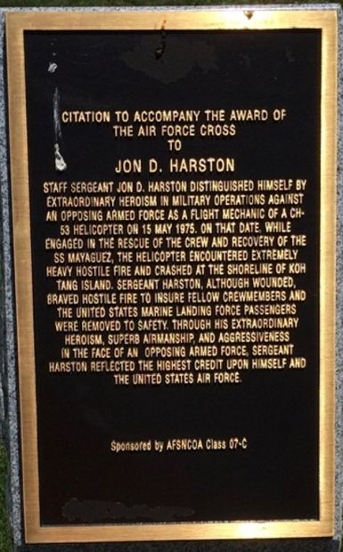 JON D. HARSTON AIR FORCE CROSS CITATION MEMORIAL PLAQUE