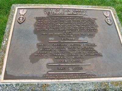 CITY OF SAN CARLOS VETERANS MEMORIAL PLAQUE