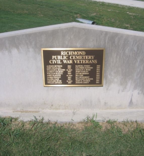 RICHMOND PUBLIC CEMETERY CIVIL WAR MEMORIAL PLAQUE