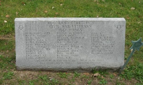 WOODLAND CEMETERY CIVIL WAR VETERANS MEMORIAL SLAB