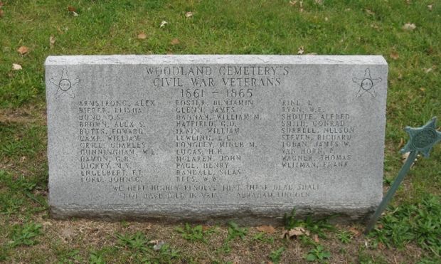 WOODLAND CEMETERY CIVIL WAR VETERANS MEMORIAL SLAB