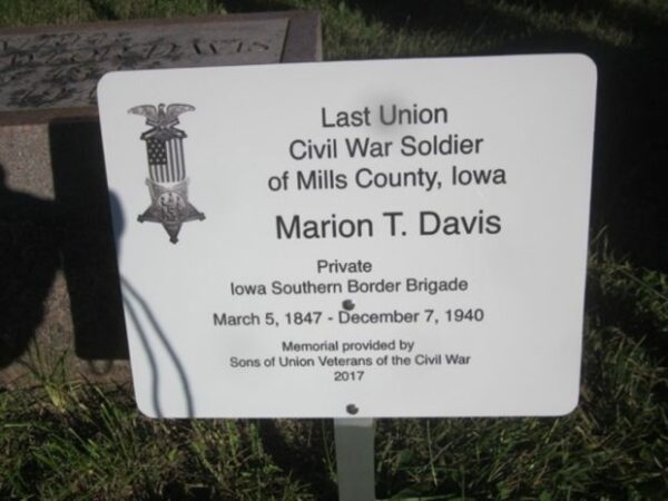 LAST LIVING CIVIL WAR SOLDIER OF MILLS COUNTY MEMORIAL STONE PLAQUE