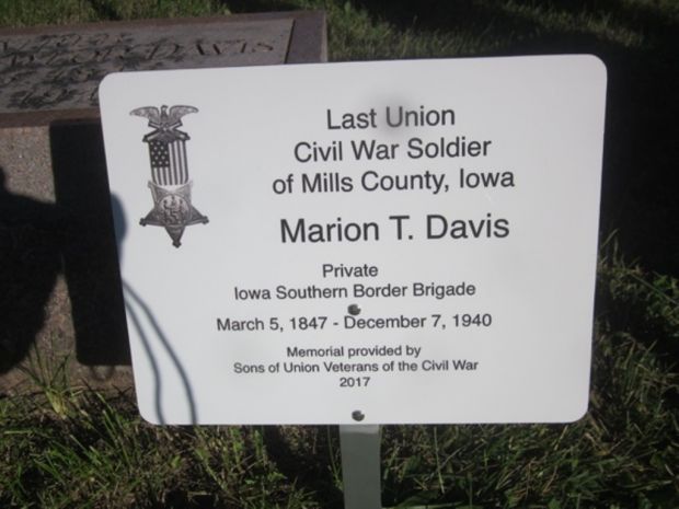 LAST LIVING CIVIL WAR SOLDIER OF MILLS COUNTY MEMORIAL STONE PLAQUE