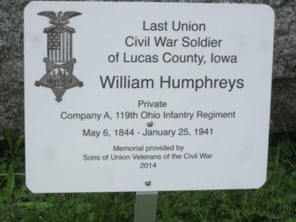 LAST LIVING CIVIL WAR SOLDIER OF LUCAS COUNTY MEMORIAL STONE PLAQUE HUMPHREYS