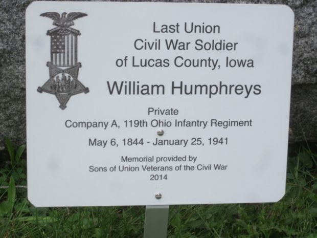 LAST LIVING CIVIL WAR SOLDIER OF LUCAS COUNTY MEMORIAL STONE PLAQUE HUMPHREYS