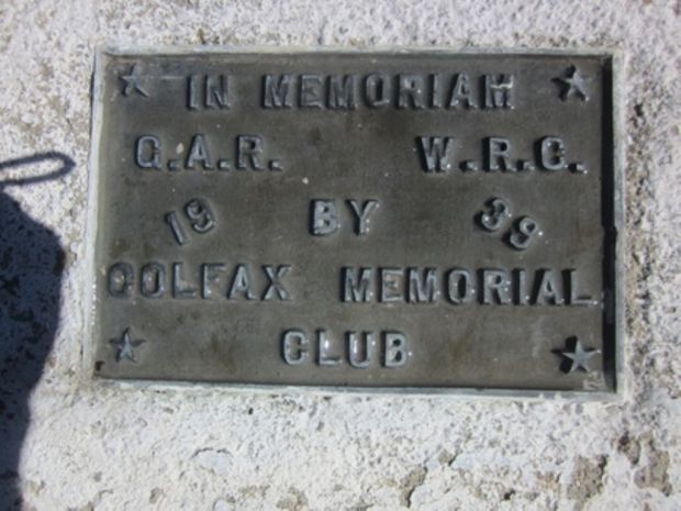 COLFAX MEMORIAL CLUB CIVIL WAR MEMORIAL BENCH PLAQUE