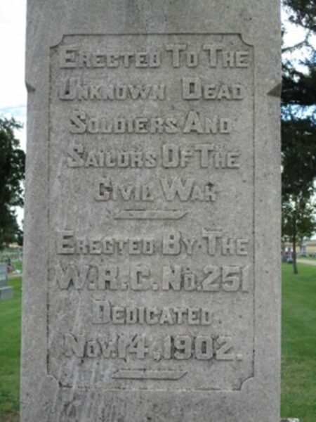 JEFFERSON CEMETERY UNKNOWN CIVIL WAR DEAD MEMORIAL SIDE A