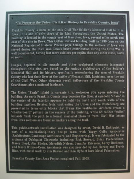 FRANKLIN COUNTY REST AREA MEMORIAL BUILDING PLAQUE