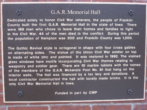 HAMPTON G.A.R. MEMORIAL HALL PLAQUE