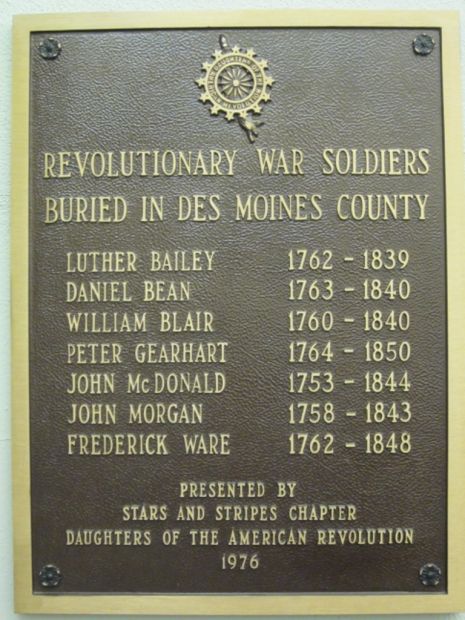 DES MOINES COUNTY REVOLUTIONARY WAR HONOR ROLL PLAQUE