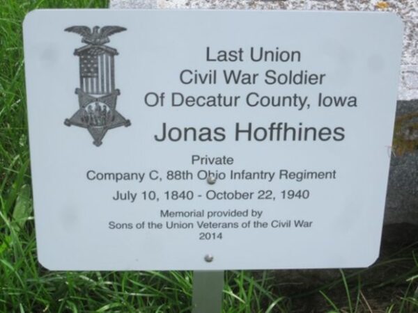 LAST LIVING CIVIL WAR SOLDIER OF DECATUR COUNTY MEMORIAL PLAQUE