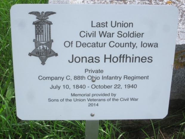 LAST LIVING CIVIL WAR SOLDIER OF DECATUR COUNTY MEMORIAL PLAQUE
