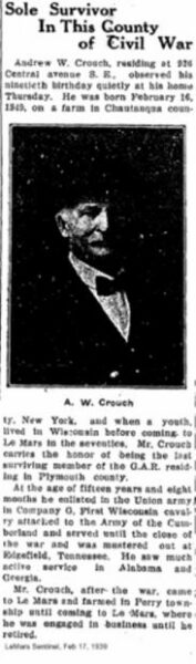 LAST LIVING CIVIL WAR SOLDIER OF PLYMOUTH COUNTY MEMORIAL PHOTO