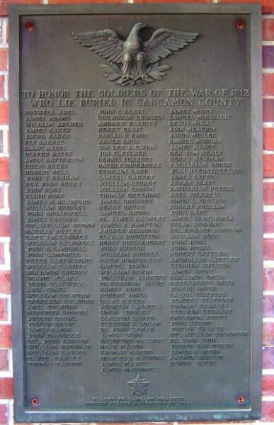 SANGAMON COUNTY SOLDIERS OF THE WAR OF 1812 MEMORIAL PLAQUE