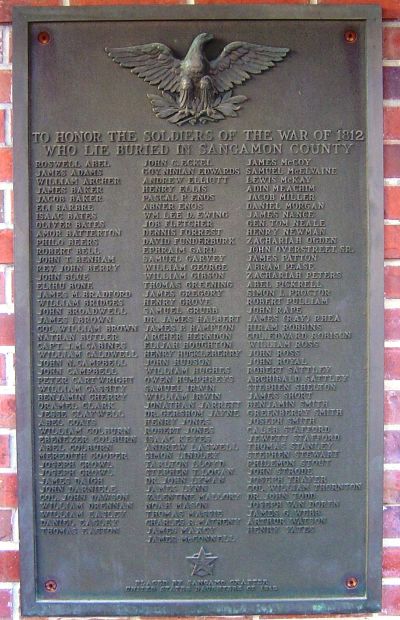 SANGAMON COUNTY SOLDIERS OF THE WAR OF 1812 MEMORIAL PLAQUE