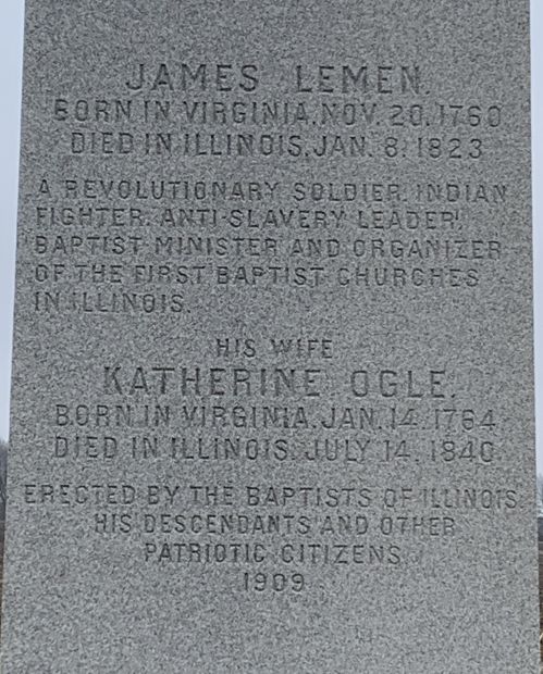 JAMES LEMEN REVOLUTIONARY WAR MEMORIAL DEDICATION STONE