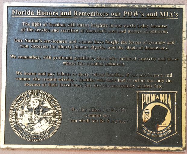 FLORIDA HONORS AND REMEMBERS OUR POW’S AND MIA’S MEMORIAL PLAQUE SAINT AUGUSTINE