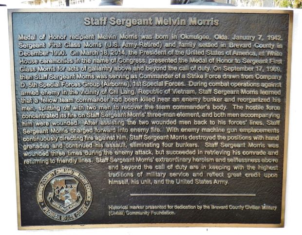 STAFF SERGEANT MELVIN MORRIS MEDAL OF HONOR WAR MEMORIAL PLAQUE
