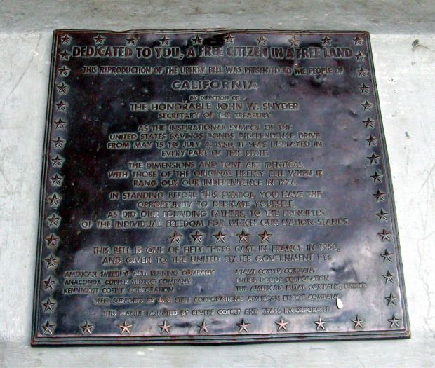CALIFORNIA LIBERTY BELL REPLICA MEMORIAL PLAQUE