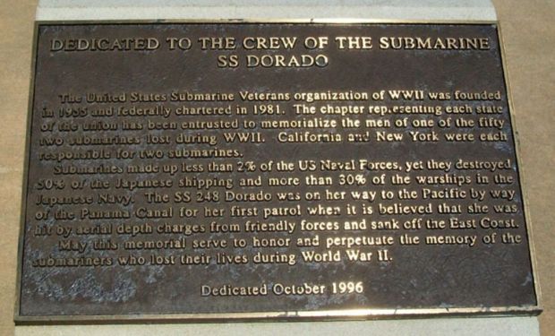 CREW OF THE SUBMARINE SS DORADO MEMORIAL PLAQUE
