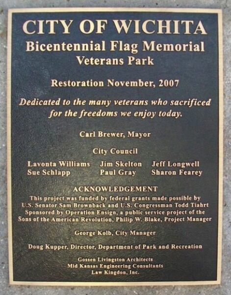 CITY OF WICHITA BICENTENNIAL FLAG MEMORIAL PLAQUE