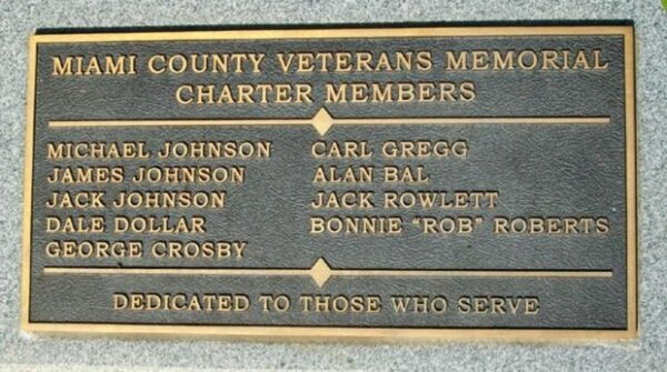MIAMI COUNTY VETERANS MEMORIAL PLAQUE A