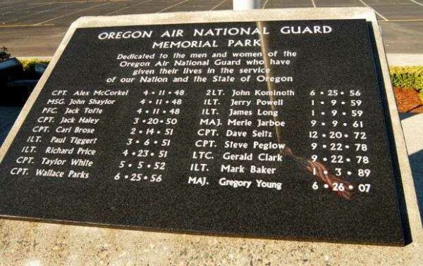 OREGON AIR NATIONAL GUARD MEMORIAL PARK PLAQUE