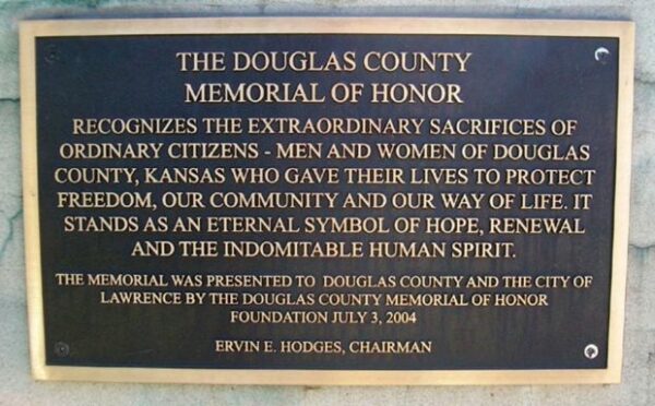 THE DOUGLAS COUNTY MEMORIAL OF HONOR PLAQUE A