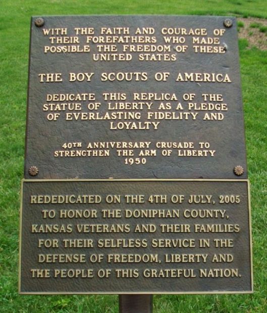 DONIPHAN COUNTY REPLICA OF THE STATUE OF LIBERTY MEMORIAL PLAQUE