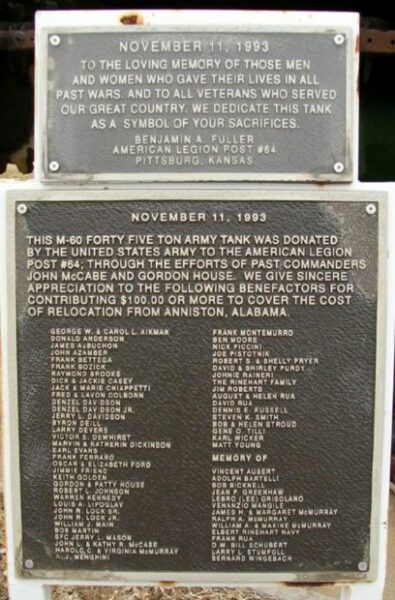 AMERICAN LEGION POST #64 MEMORIAL TANK PLAQUES