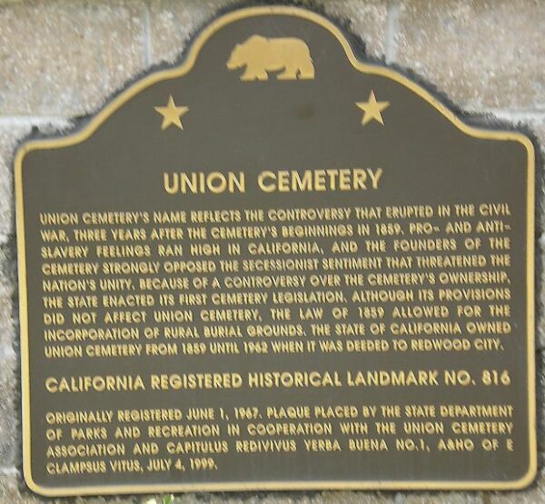 REDWOOD CITY UNION CEMETERY MEMORIAL MARKER