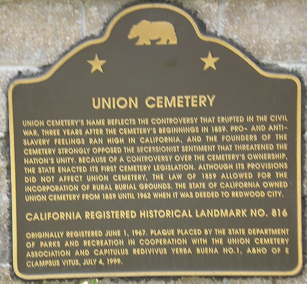 REDWOOD CITY UNION CEMETERY MEMORIAL MARKER