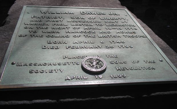 WILLIAM DAWES JR. REVOLUTIONARY WAR MEMORIAL PLAQUE